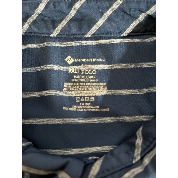 Members Mark Mens Polo Active Performance Blue/ Gray Striped Shirt Size XXL - Picture 4 of 4